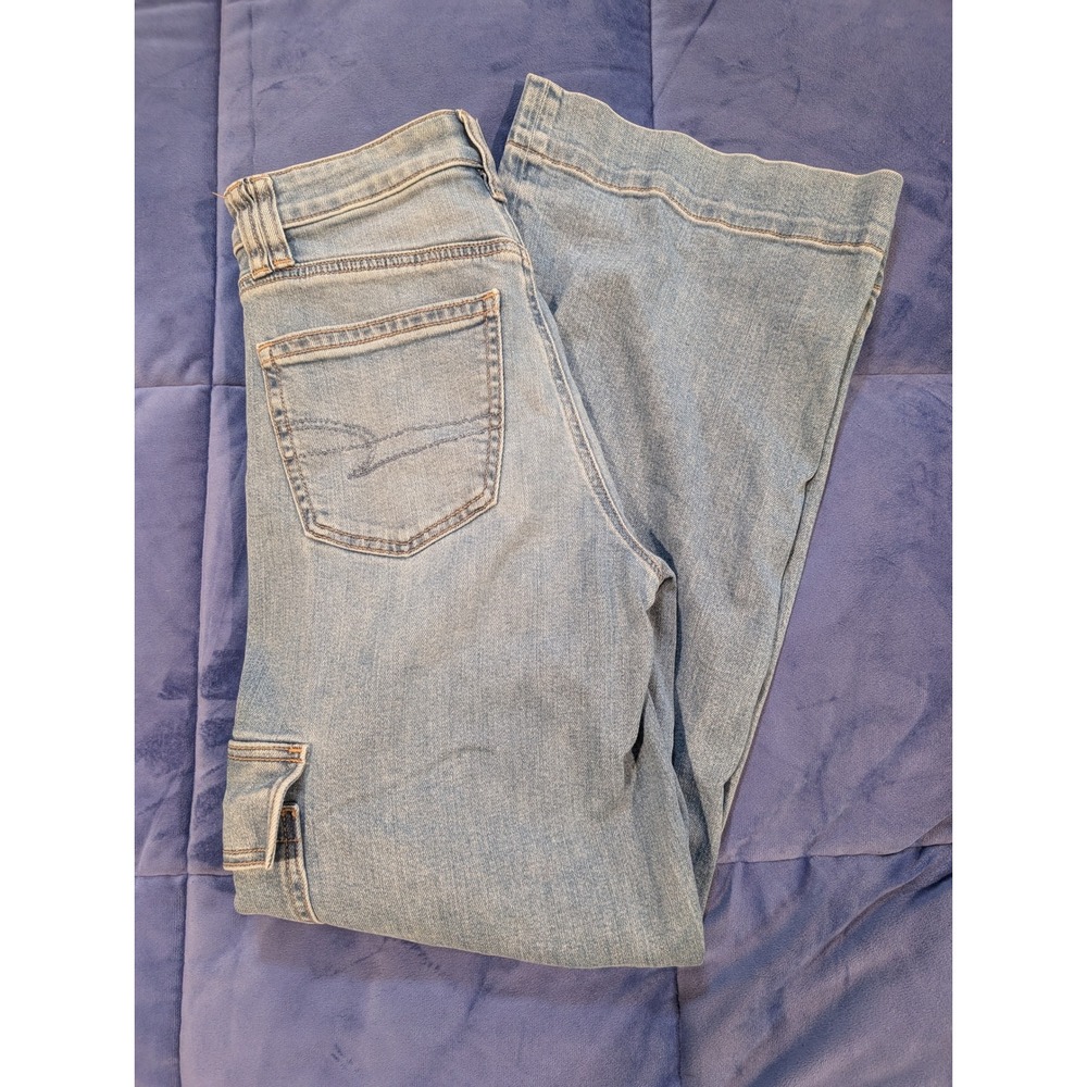 AE Cargo Jeans Light Blue Super High Rise Baggy Wide Leg - Size 0 Short